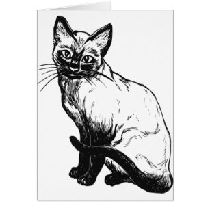 Härligt svartvitt konstverk - Siamese katt Hälsningskort
