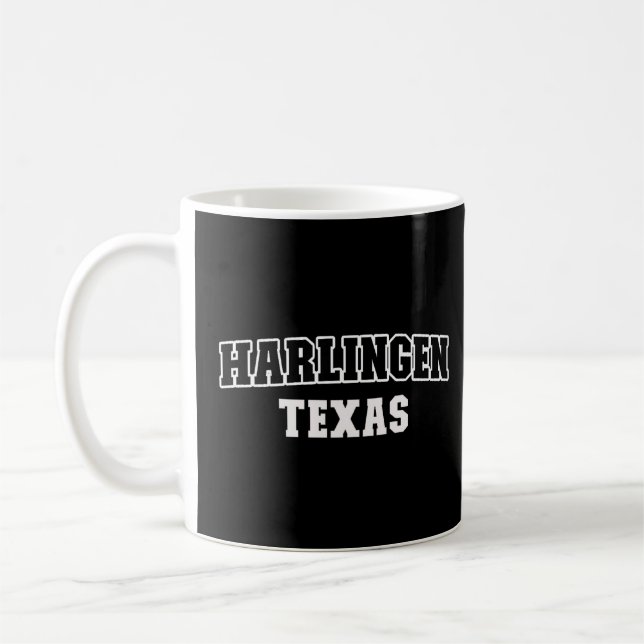 Harlingen Texas Black White Athletic Lettering Kaffemugg (Vänster)