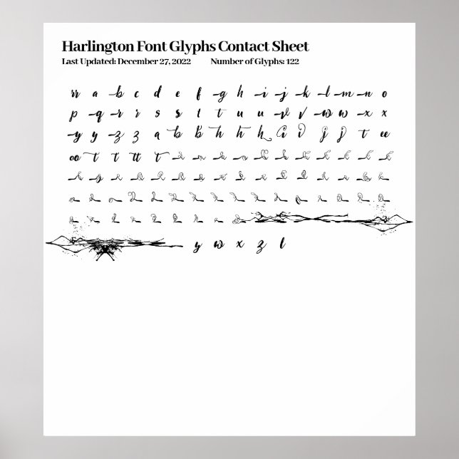Harlington Font Glyphs Kontakta Lakan Poster (Framsidan)