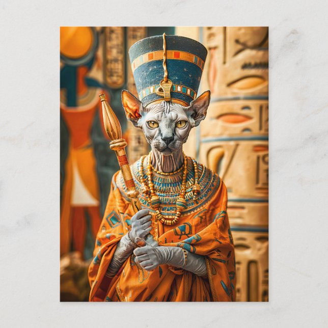 Hårlös Kat Pharaoh med Krona Vykort (Framsida)