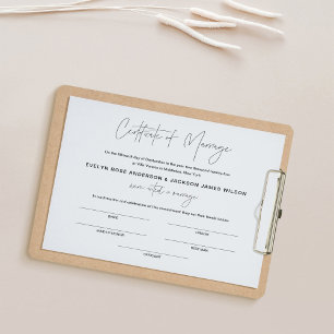 HARLOW Bröllop-certifikat för Giftermål 8,5 x 11 Poster