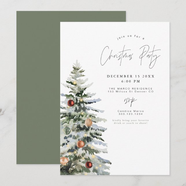HARLOW minimal Rustic Julgran Julfest Inbjudningar (Fram/baksida)