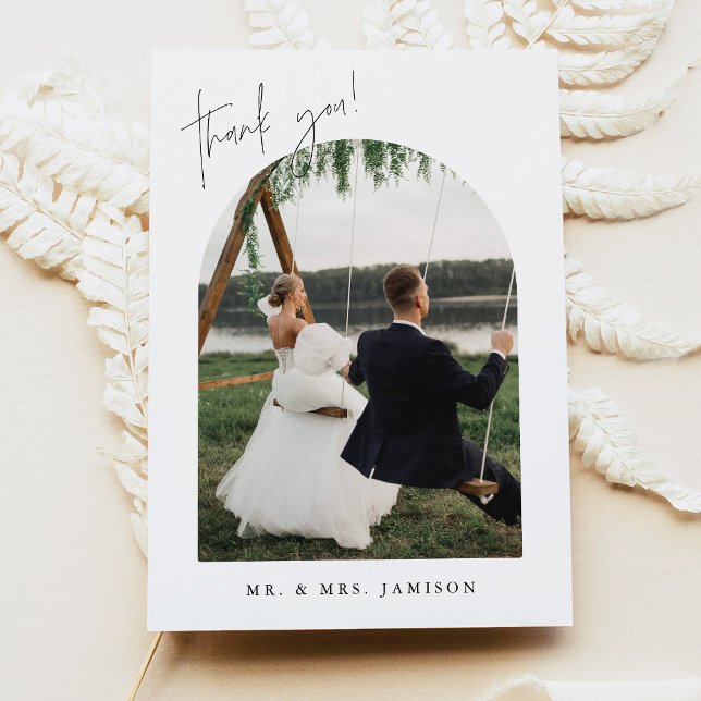 HARLOW Minimalistisk Bohemisk Bröllop Tackkort Inbjudningar (Modern Typography Arch Photo Wedding Thank You Card)