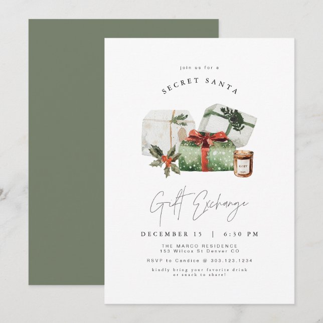 HARLOW Rustic Nuvarande Secret Santa Gift Exchange Inbjudningar (Fram/baksida)