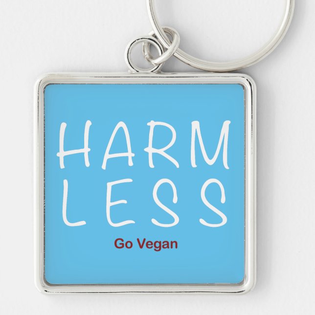 Harm Less - Go Vegan (Light Version) Fyrkantig Silverfärgad Nyckelring (Framsidan)