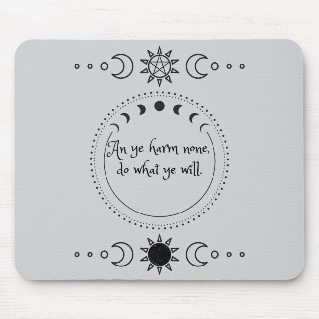 Harm None Wicca Mousepad Musmatta (Framsidan)