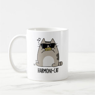 Harmoni-cat Funny Harmonica Cat Pun Kaffemugg