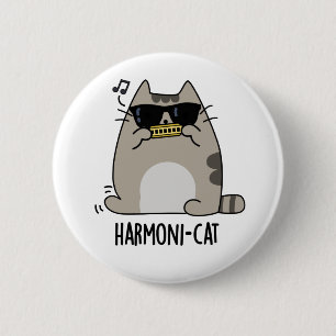 Harmoni-cat Funny Harmonica Cat Pun Knapp