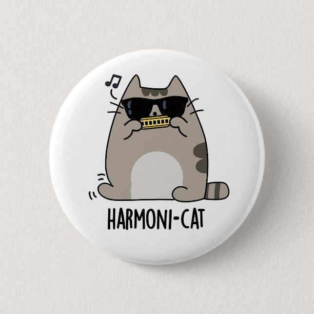 Harmoni-cat Funny Harmonica Cat Pun Knapp (Framsida)