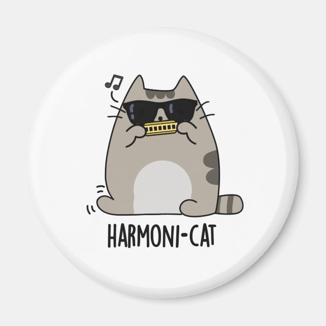 Harmoni-cat Funny Harmonica Cat Pun Magnet (Framsidan)