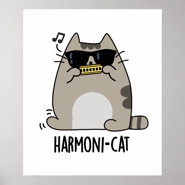 Harmoni-cat Funny Harmonica Cat Pun Poster (Framsidan)