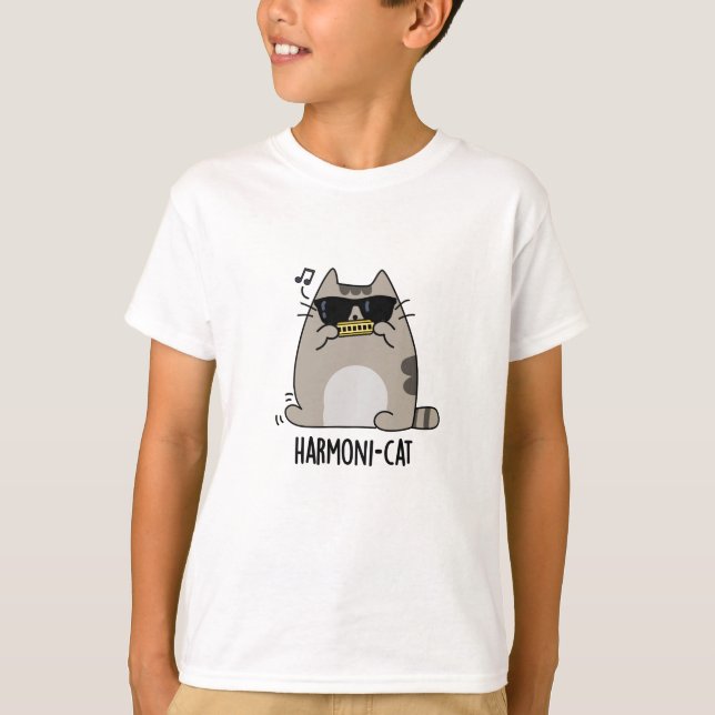 Harmoni-cat Funny Harmonica Cat Pun T Shirt (Framsida)