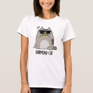 Harmoni-cat Funny Harmonica Cat Pun T Shirt