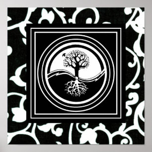Harmoni för vit för svart för Yin Yang trädsym Poster