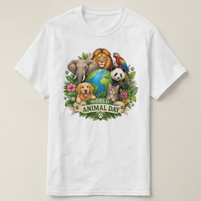 Harmoni i det vilda: Världsdjurens dag-firande T Shirt (Design framsida)