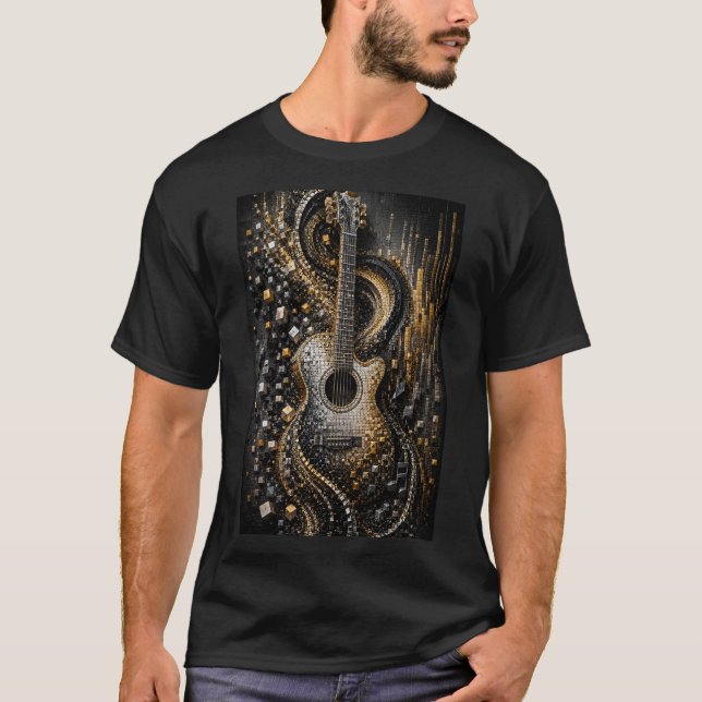 Harmoni i Fragment | 3D Mikro Mosaikgitarr T Shirt (Framsida)