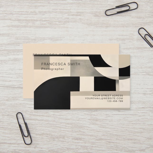 Harmoni i nyanser: Abstrakt komposition i svart oc Visitkort (Fram/Back In Situ)