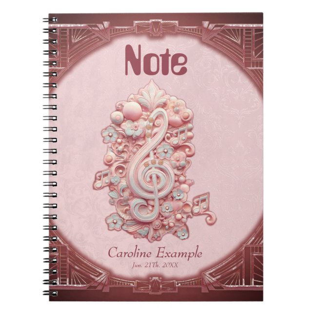Harmoni i rosa, en stor, stiliserad treble clef. anteckningsbok (Framsidan)