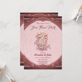 Harmoni i rosa, en stor, stiliserad treble clef. inbjudningar