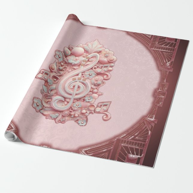 Harmoni i rosa, en stor, stiliserad treble clef. presentpapper (Utrullad)