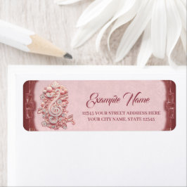 Harmoni i rosa, en stor, stiliserad treble clef. returadress etikett