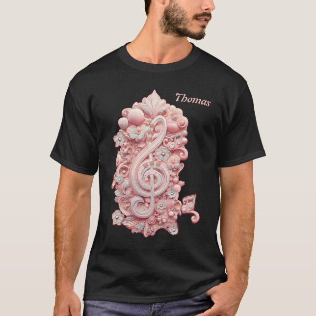 Harmoni i rosa, en stor, stiliserad treble clef. t shirt (Framsida)