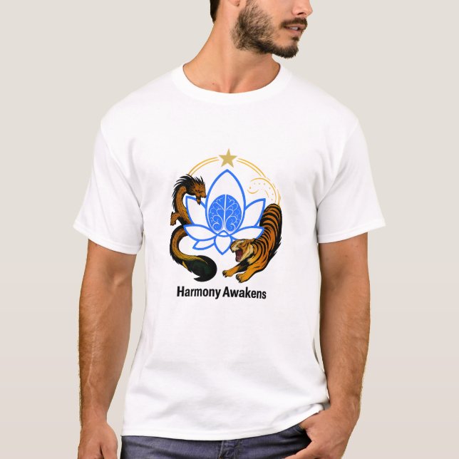 Harmoni vaknar - Lotus, drake och tiger T Shirt (Framsida)