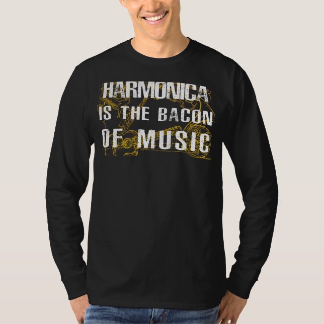 Harmonic Sizzle: Harmonica - Musical Bacon! Hej T Shirt (Framsida)