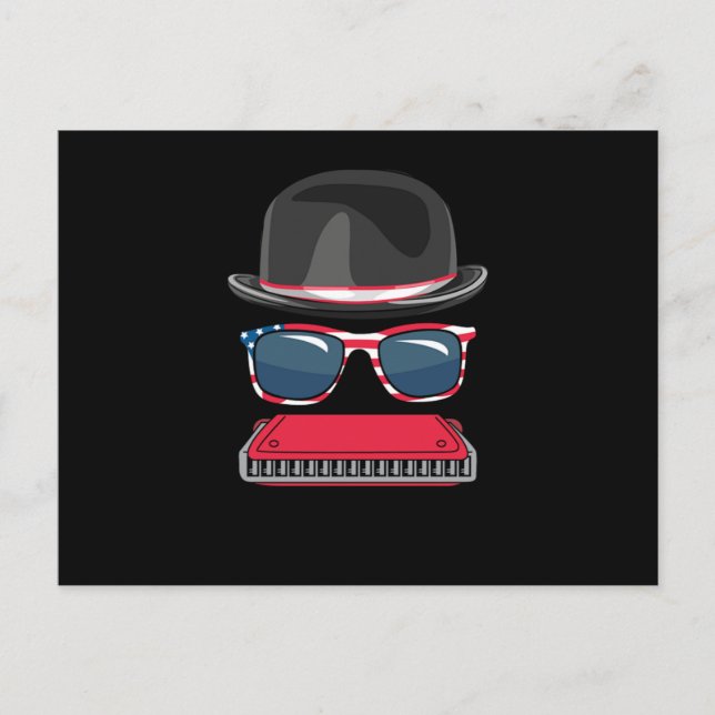 Harmonica Blues Music Audio Instrument Sound Gift Vykort (Framsida)