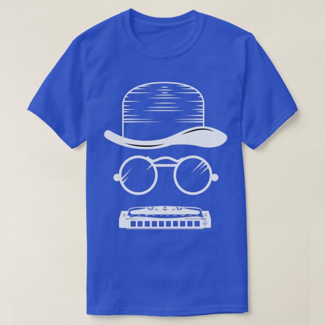 Harmonica Hat Music Instrument Blues T Shirt (Design framsida)