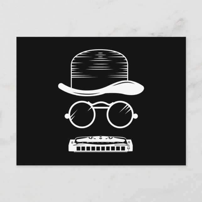 Harmonica Hat Music Instrument Blues Vykort (Framsida)