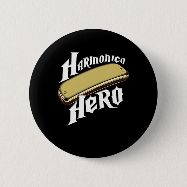 Harmonica Hero Instrument Band Blues Music Gift Knapp (Framsida)