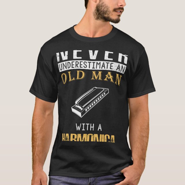 Harmonica Humor: Gamle Man Musician Tee for Melodi (Framsida)