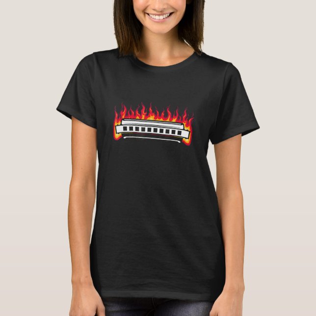 Harmonica I Flames I Musical Instrument Harmonica T Shirt (Framsida)
