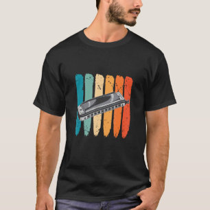 Harmonica Instrument Retro Fransk Harp Player Blue T Shirt