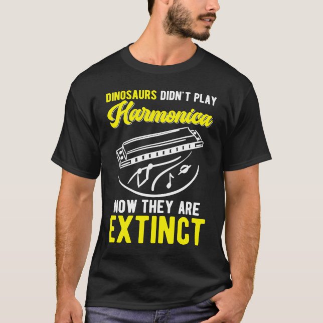 Harmonica Player Dinosaur Joke Harmonicist T Shirt (Framsida)