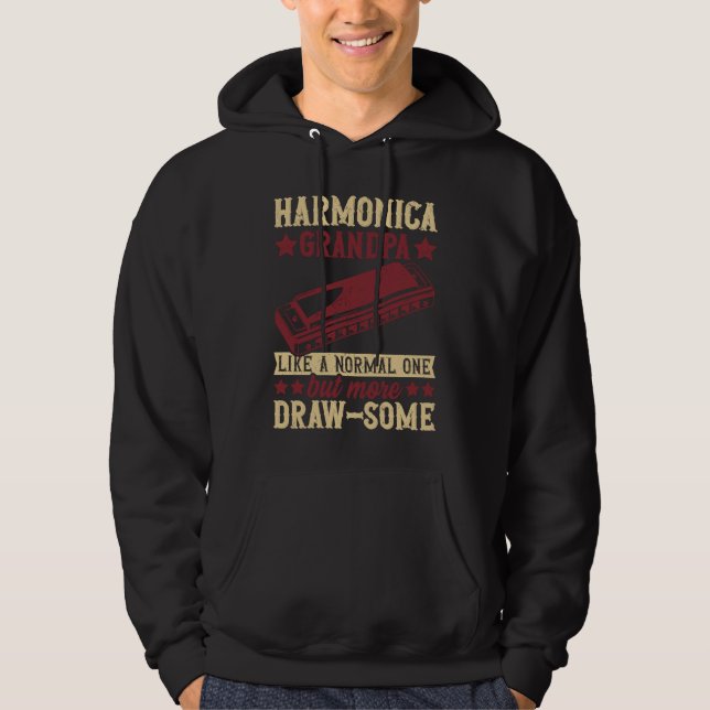 Harmonica Player Draw some Grandpa Mouth Organ Har Hoodie (Framsida)
