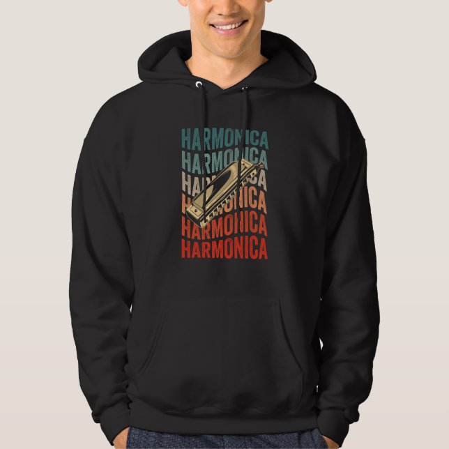 Harmonica Retro Harmonicist Harp Player Hoodie (Framsida)