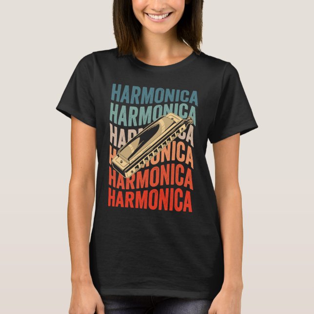 Harmonica Retro Harmonicist Harp Player T Shirt (Framsida)