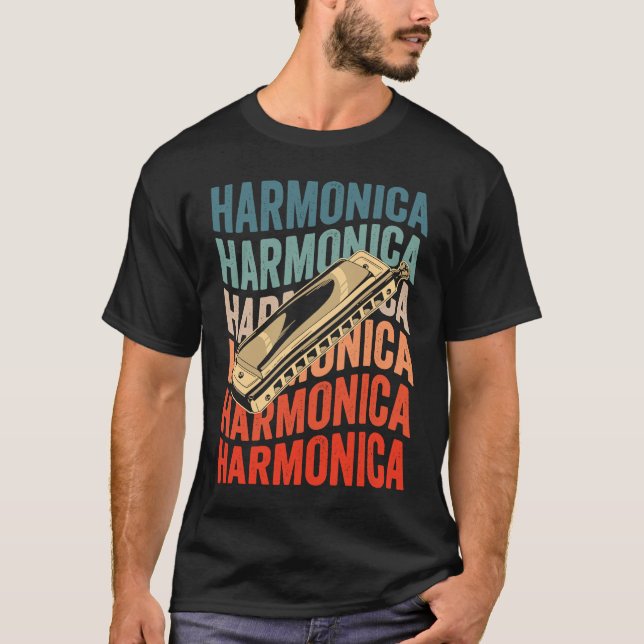 Harmonica Retro Harmonicist Harp Player T Shirt (Framsida)