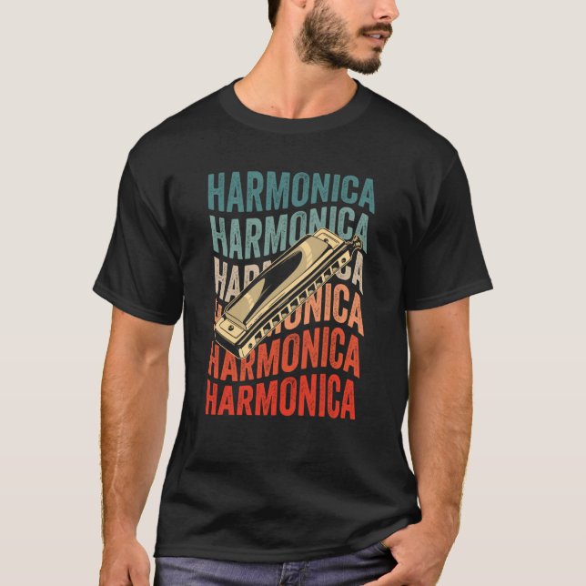 Harmonica Retro Harmonicist Harp Player T Shirt (Framsida)