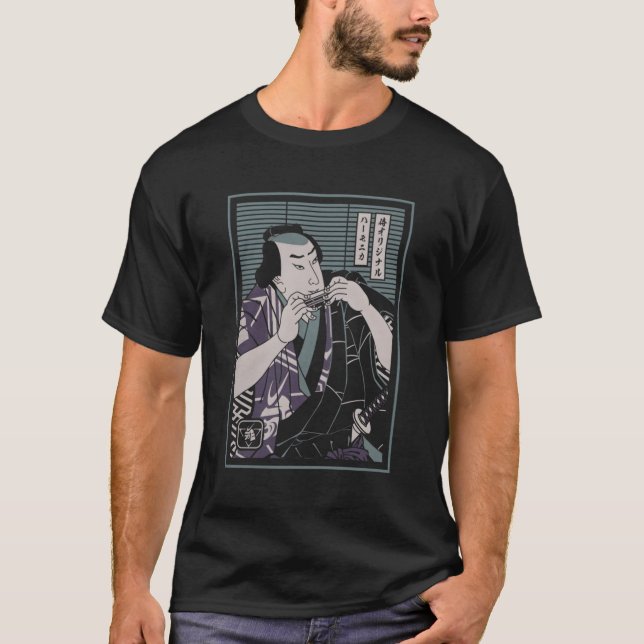 Harmonica Samurai Harmonicas Samurai Warrior Japan T Shirt (Framsida)