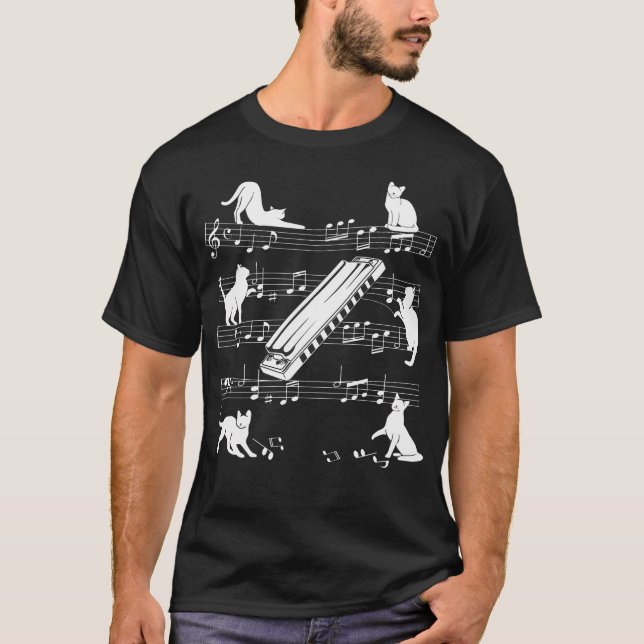 Harmonik katt för kattälskande munspelare t shirt (Framsida)