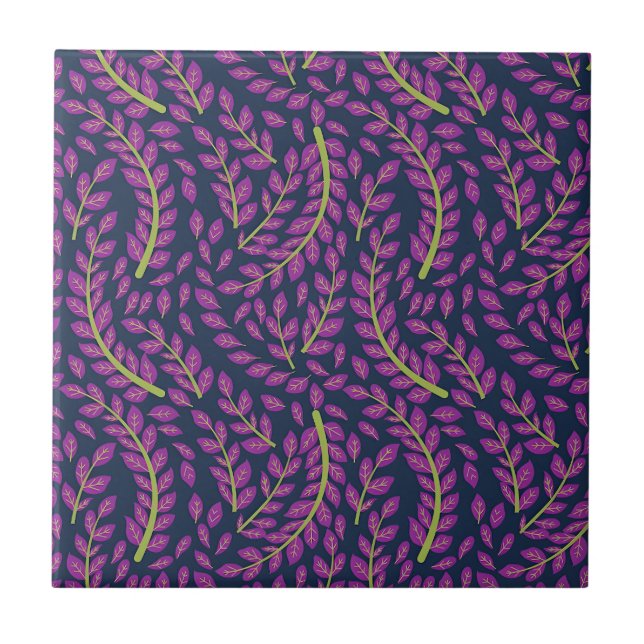 Harmonious Botanical Art on Dark Blue Background Kakelplatta (Framsidan)