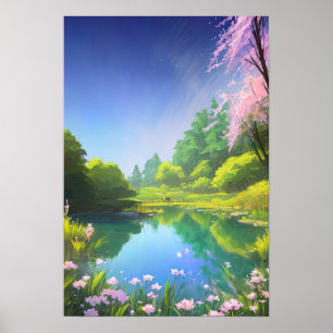 Harmonisk blandning av Sjö och Grönt Flora Poster