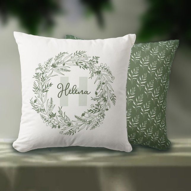 Harmonisk botanisk monogram H-design Kudde (Skapare uppladdad)