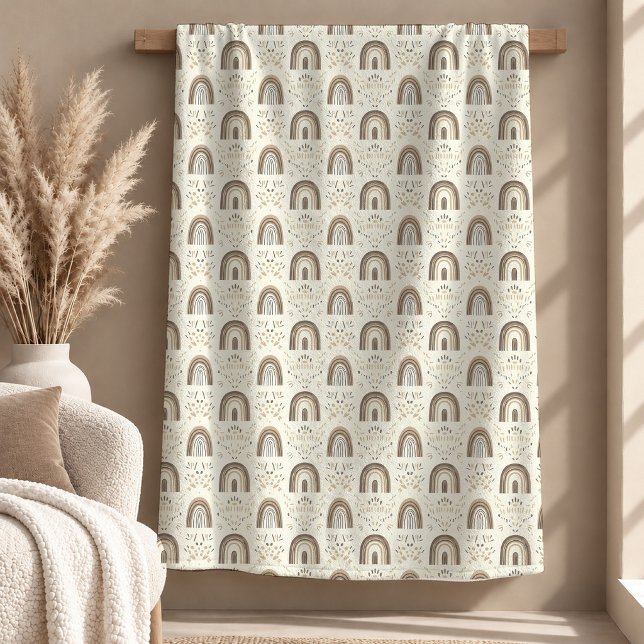 Harmonisk Elfenbensbeige Boho Kast Blank Design Fleecefilt (Harmonious Ivory Beige Boho Throw Blanket Design)