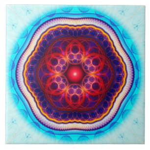 Harmonisk fractal blue mandala kakelplatta