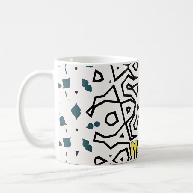 Harmonisk gul, grön, blå och svart  kaffemugg (Vänster)