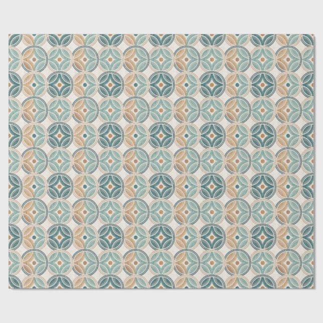 Harmoniska Zenringar Teal Geometrisk Cirkelmönster Presentpapper (Platt)